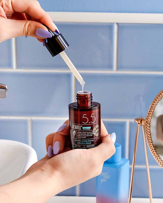 Acwell Licorice pH Balancing Advance Serum at bathroom with a hand
