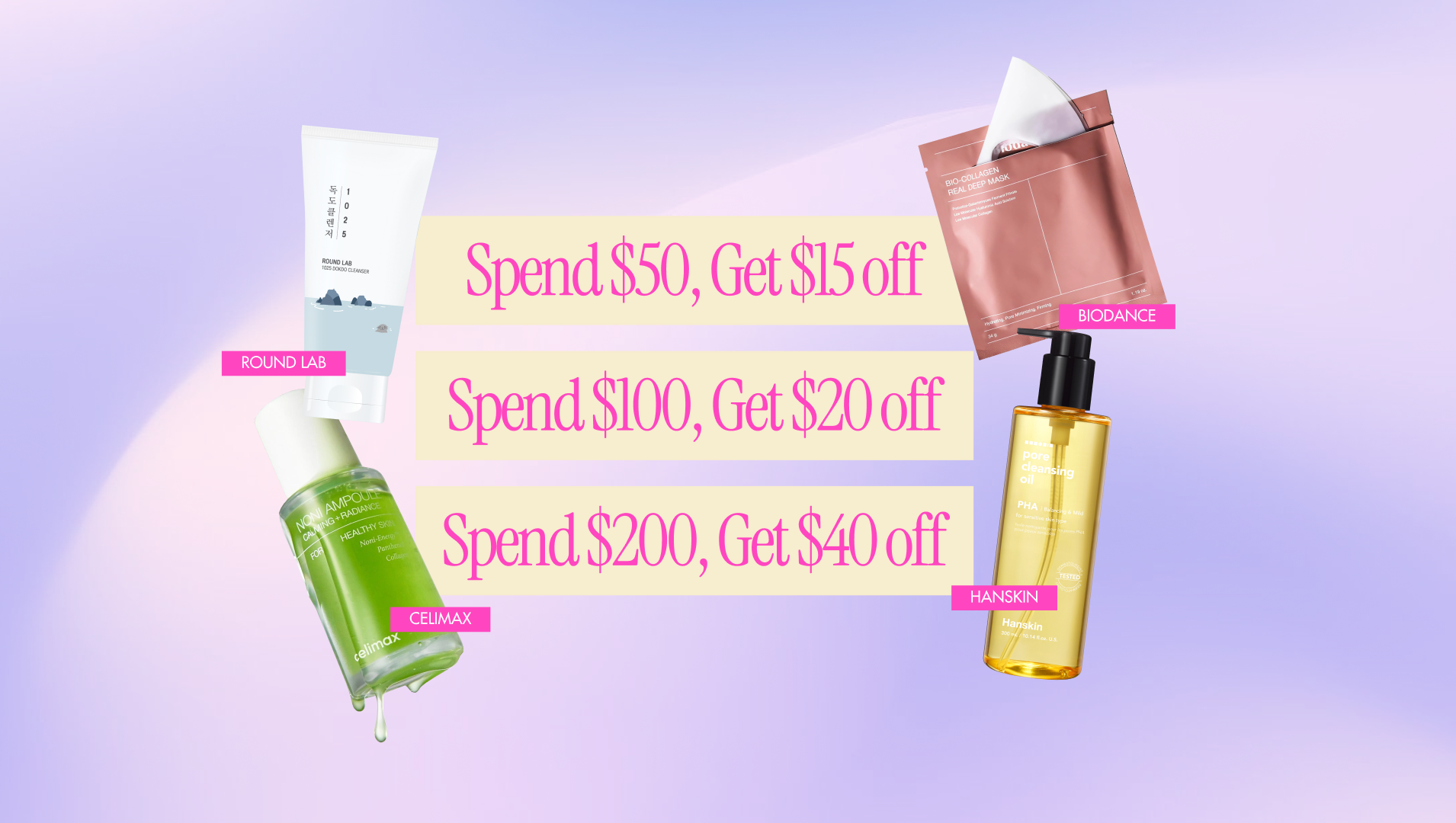 Image of Korean beauty skincare products on a purple background