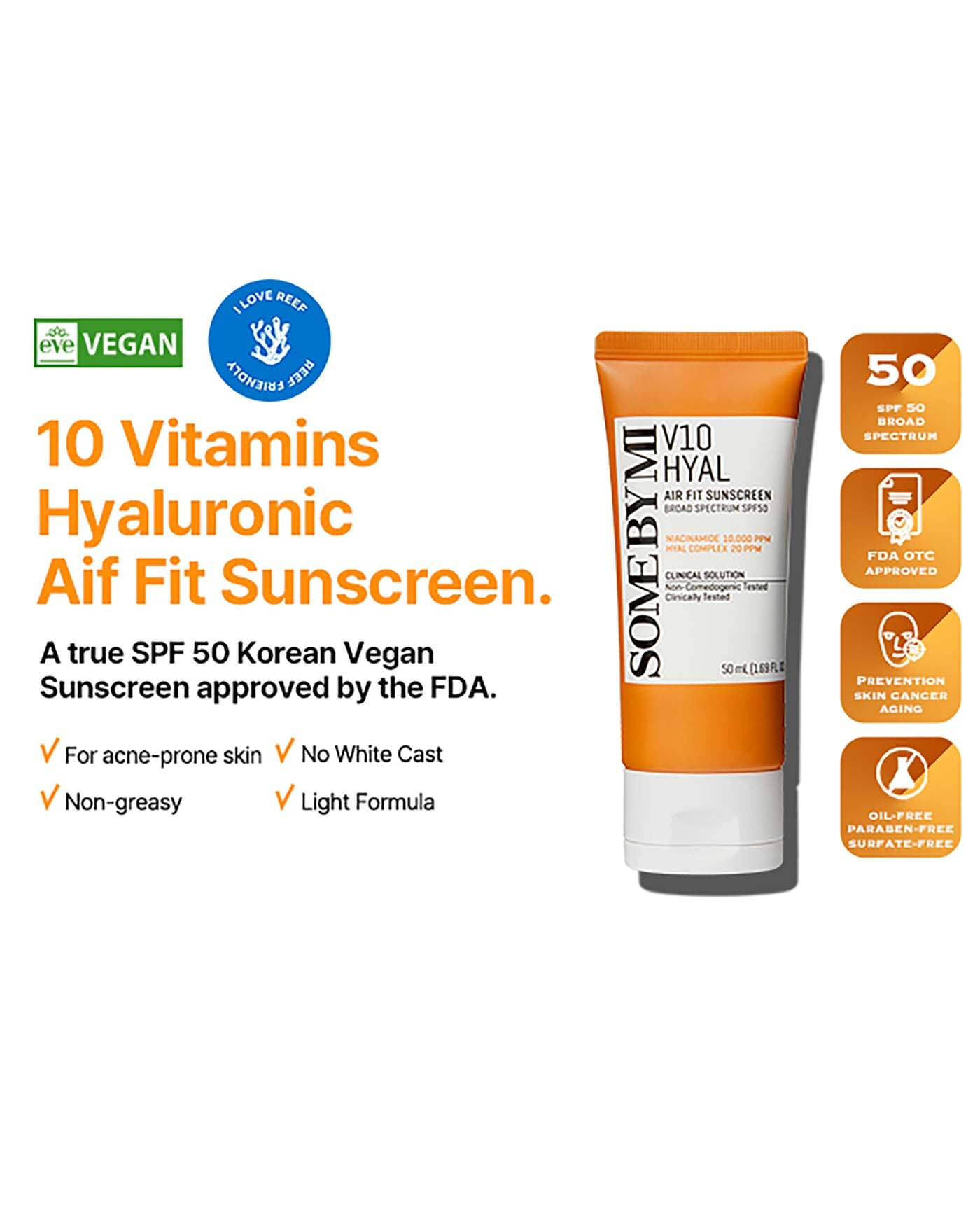 V10 Hyal Airfit Sunscreen Broad Spectrum SPF50