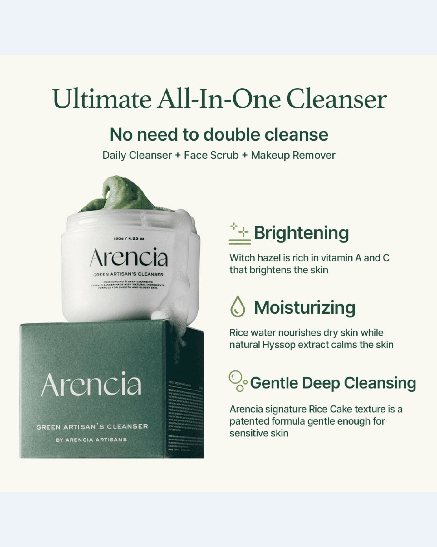 Fresh Green Rice Mochi Cleanser Water Cleanser Arencia 