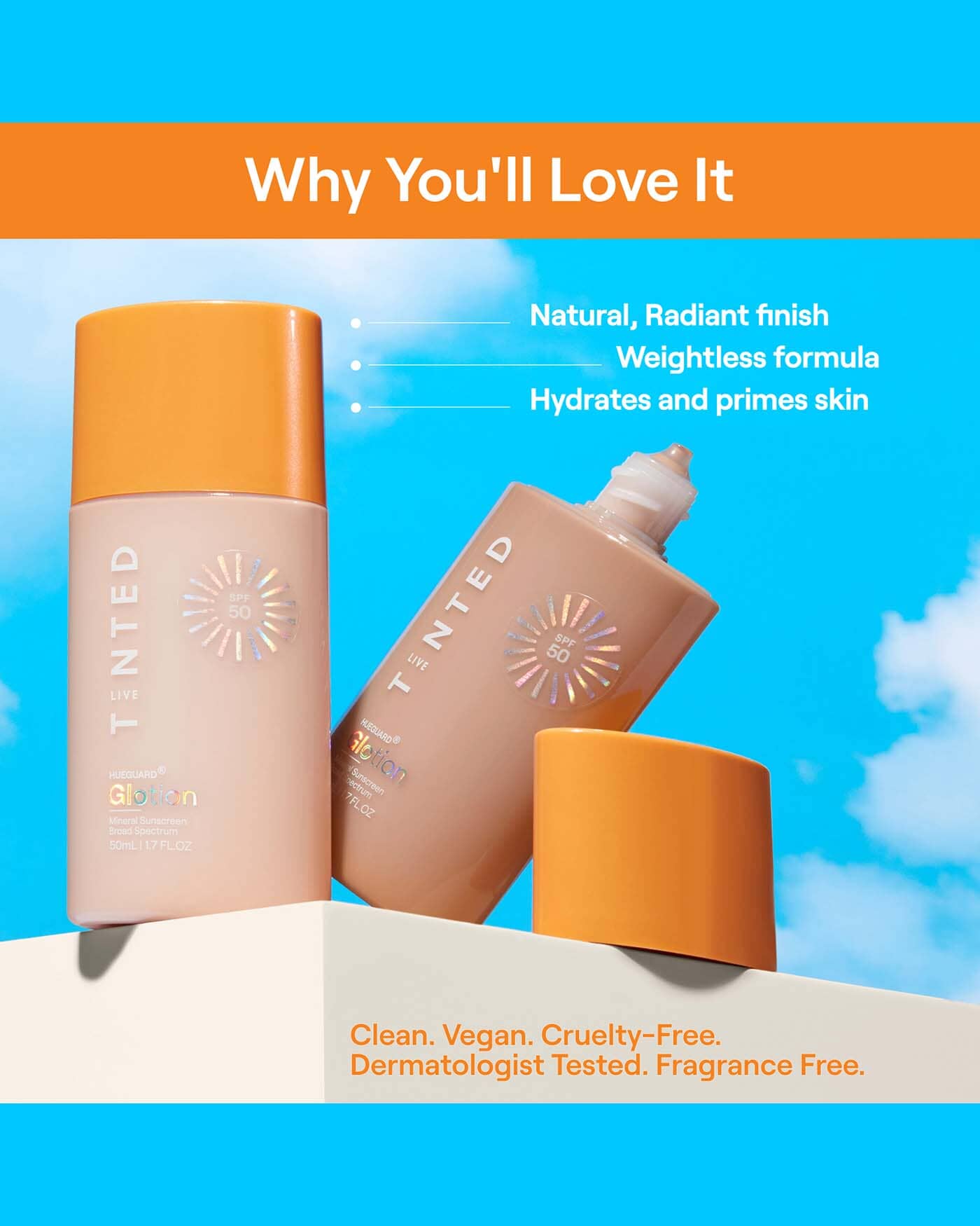 Hueguard® Glotion Mineral Sunscreen Broad Spectrum SPF 50 Sunscreen Live Tinted 