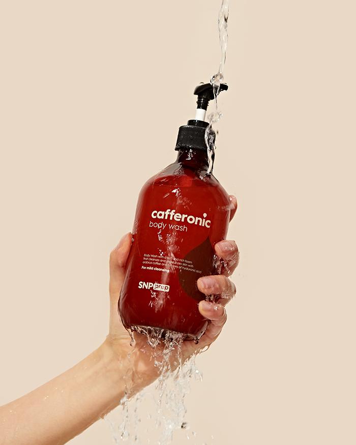 SNP prep Cafferonic Body Wash w/ hand and water