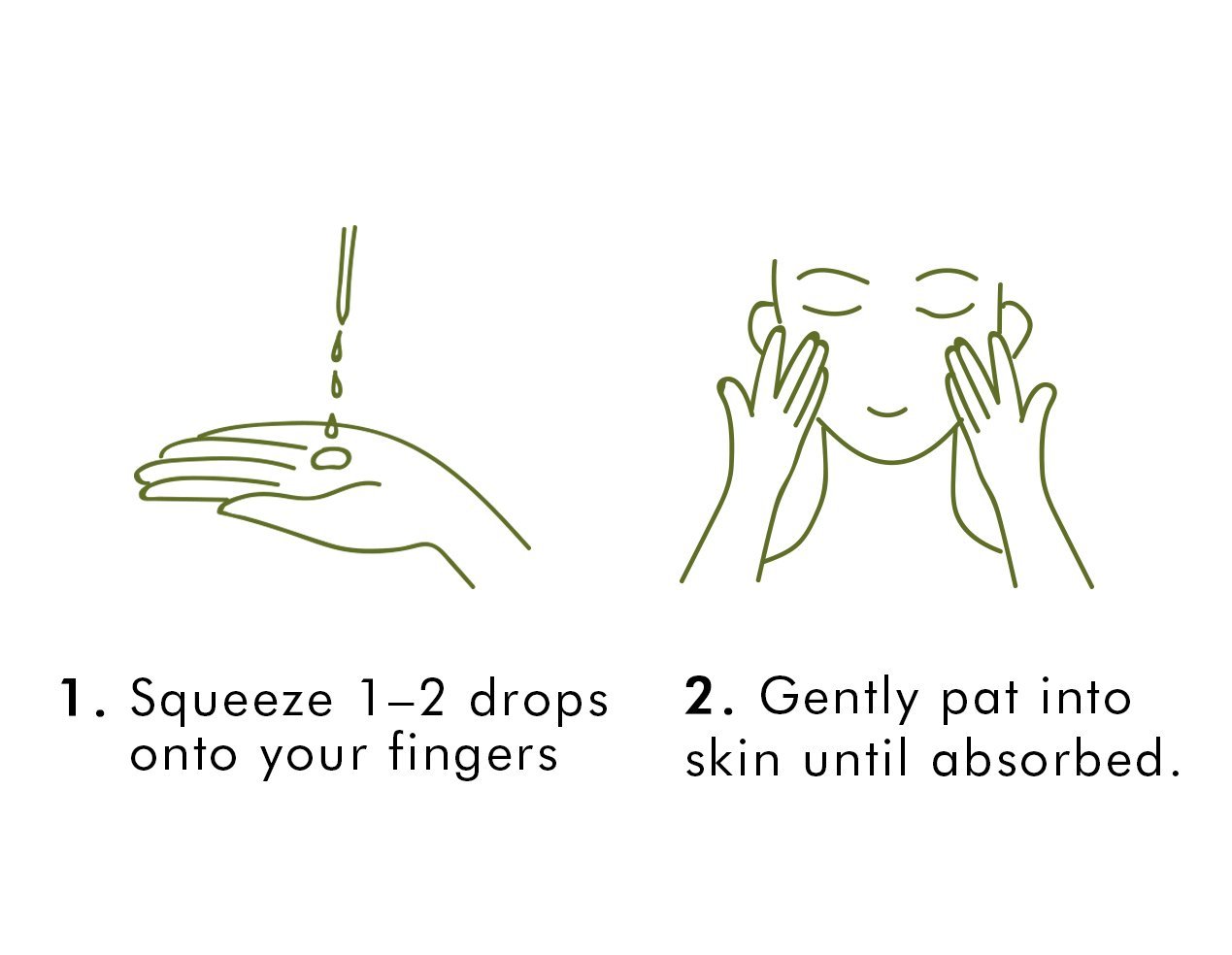 squeeze 1-2 drops on to your fingers and gently pat in skin until absorbed